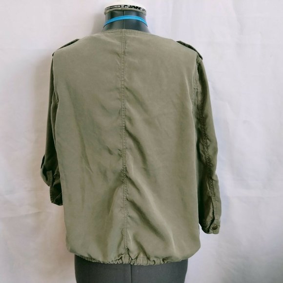 Market & Spruce Light Jacket Shirt Shacket M Olive Green Snap Roll Tab 3/4 Slv - Picture 11 of 11